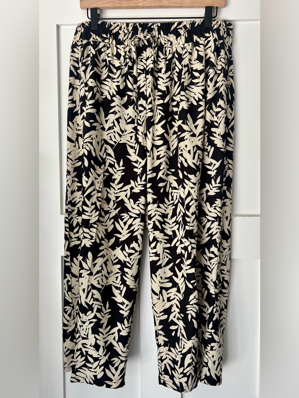 HESTER & ORCHARD Linen Blend Tropical Leaf Print Cropped Pants XL